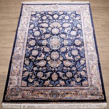 Прямоугольный ковер из шелка 2003m-navy-cream | Турция
